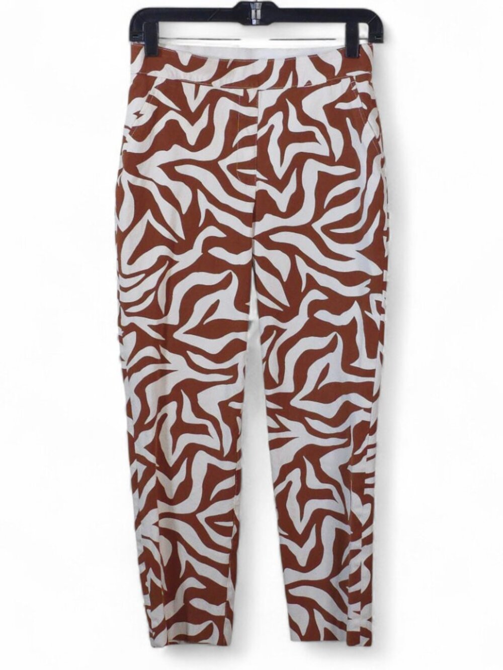 SPANX Printed Ankle Pants Small Brown White Stretch Slim Fit Statement Pants